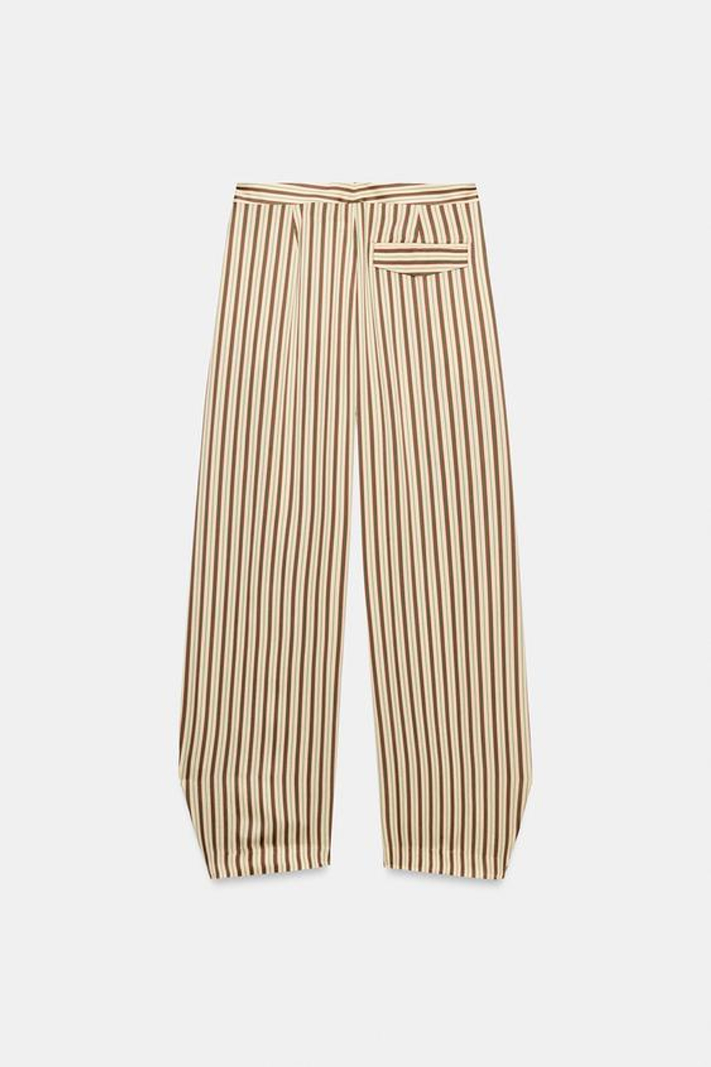 ZARA БРЮКИ BALLOON В ПОЛОСКУ ZW COLLECTION, ЭКРЮ/ГРАНАТОВЫЙ