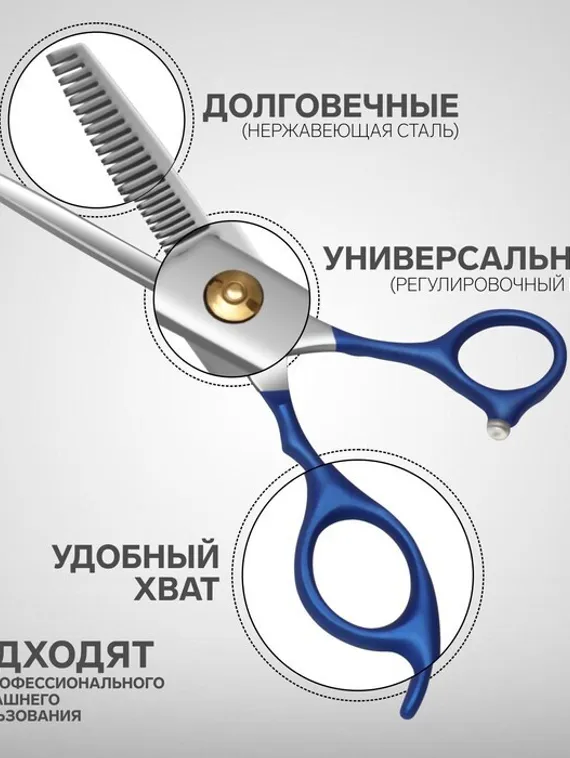 Ножницы филировочные с упором «Premium», лезвие — 6,5 см, цвет серебристый/синий