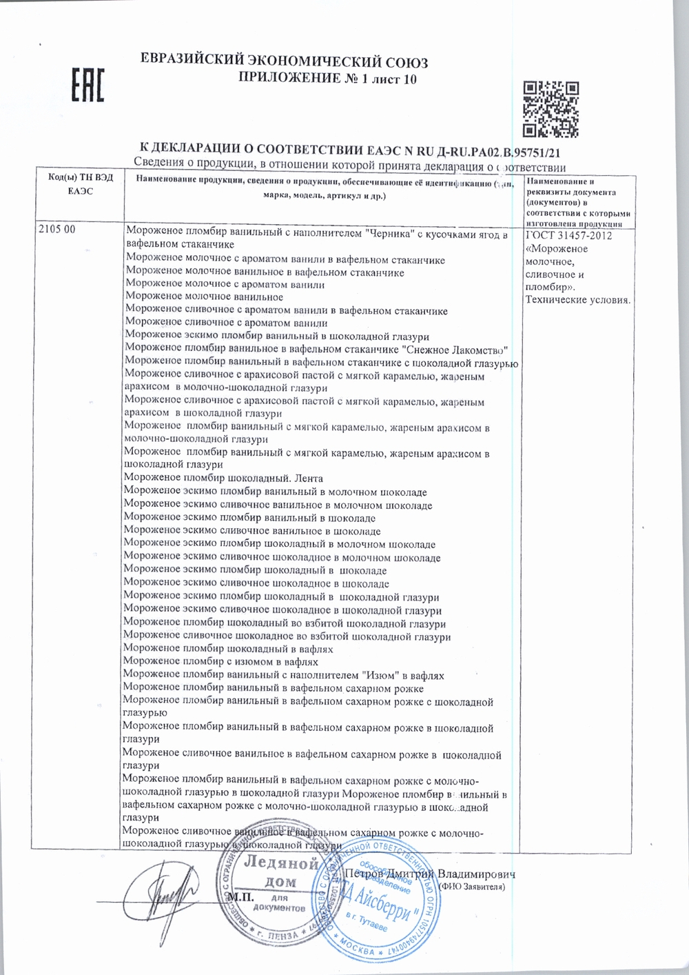 Мороженое Стандарт пломбир 15% ванильное Айсберри 2,2 кг