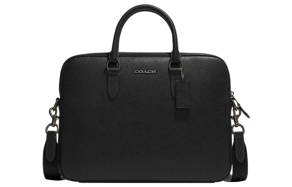 COACH Leather One Shoulder Crossbody Handheld Briefcase Large Men"s Black