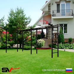 Уличная шведская стенка Sv Sport рукоход х 2 с комплектом турник прямой У52333.2К (Турник/Брусья/Гнездо 115см/Щит баскет/Кронш бокс)