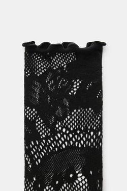 ZARA БЕСШОВНЫЕ НОСКИ С КРУЖЕВОМ, ЧЕРНЫЙ