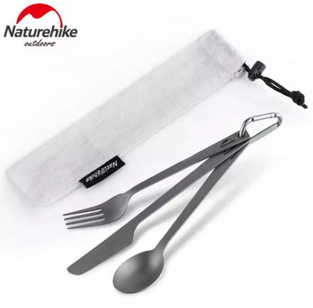 Набор столовых приборов Naturehike (нож, вилка, ложка), титан, в чехле, артикул NH19T011-D-TIC