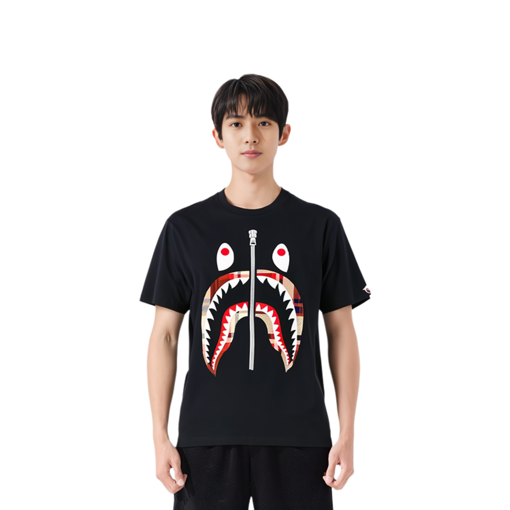 A Bathing Ape Check Shark Tee черный