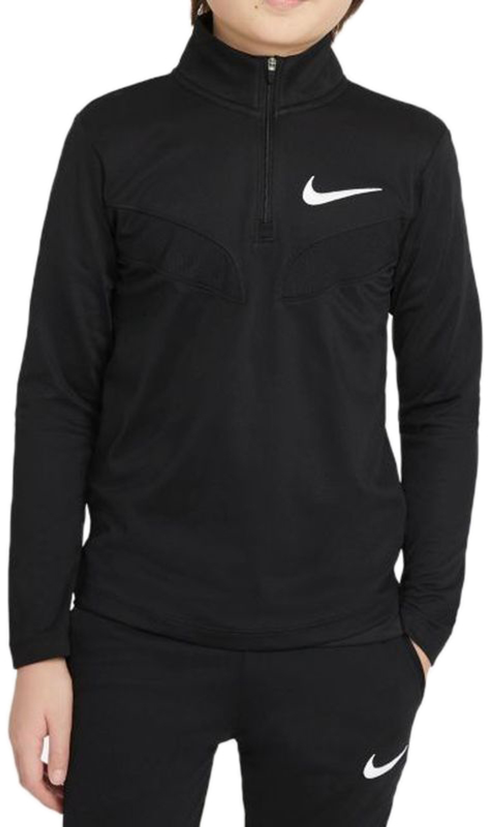 Футболка для мальчика теннисная Nike Dri-Fit Sport Poly 1/4 Zip Top B - black/black/white