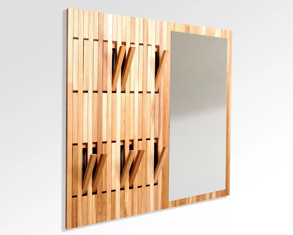 Вешалка для одежды настенная Пиафорте 1195х630 мм / вешалка деревянная из массива дикого дуба в прихожую, белая