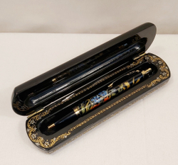 Ручка расписная  Паркер в шкатулке "Пшеница с маками" №3 с ручной росписью Палех