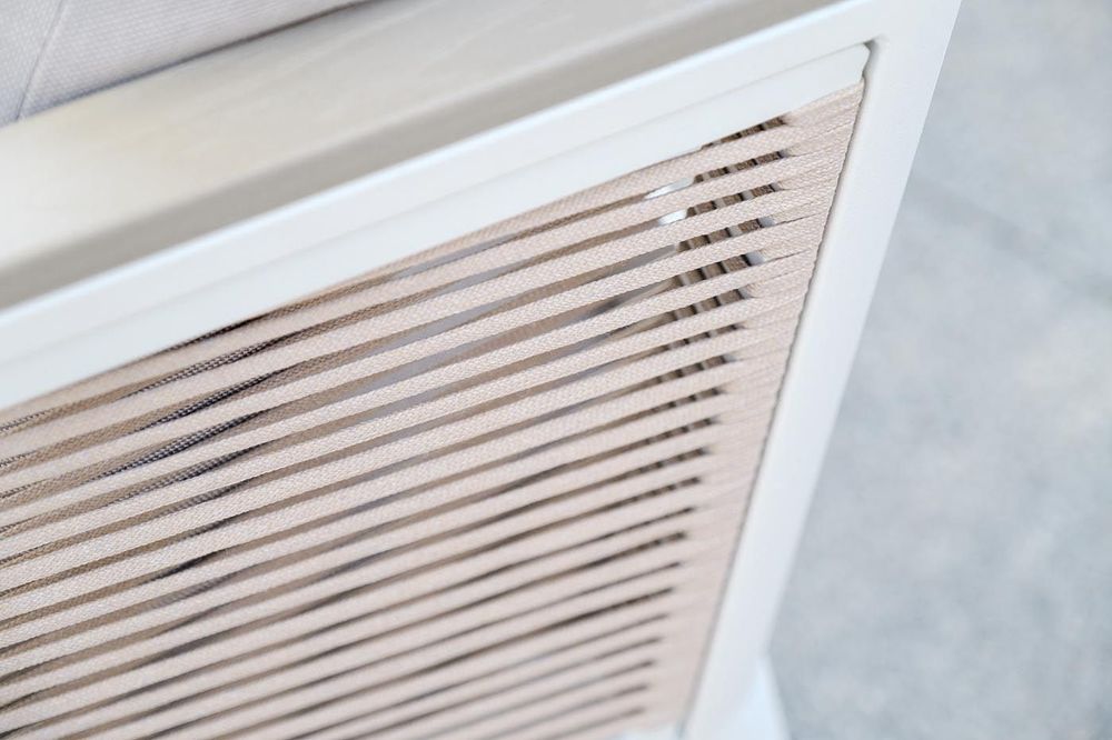 "Сан Ремо" кресло плетеное из роупа садовое, каркас алюминий белый, роуп бежевый, ткань бежевая