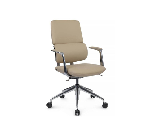 Офисное кресло Riva Design Avorio-M FK014-B11, натуральная кожа, Светло-бежевый, Основание / подлокотник алюминий