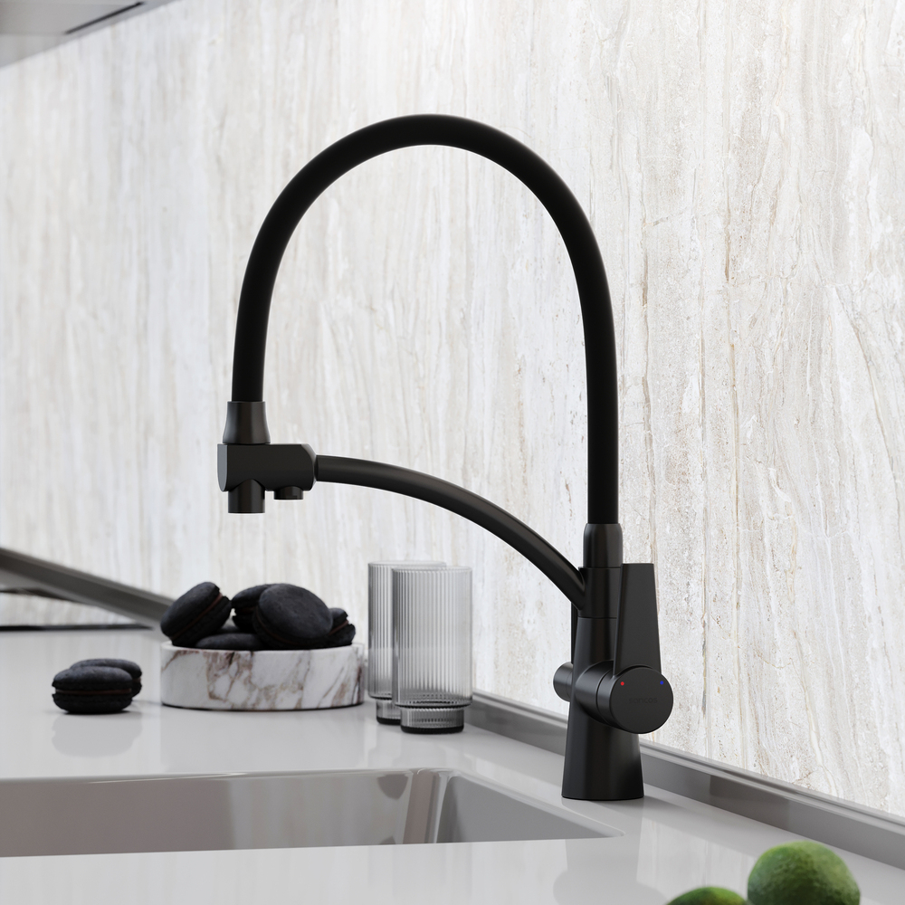Смеситель для кухни Sancos Eri с гибким изливом, цвет матовый черный/черный, арт. SC4001MB