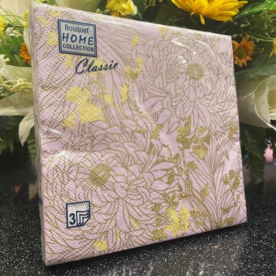 ЗОЛОТЫЕ ЦВЕТЫ НА СИРЕНЕВОМ Салфетки 20л Home Collection Classic, 3-х сл *12