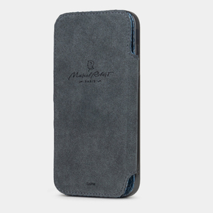 Чехол-книжка кожаная для iPhone 16 Pro Max, питон синего цвета