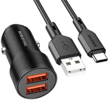 АЗУ с кабелем micro 2USB 2.4А Borofone BZ19 Black