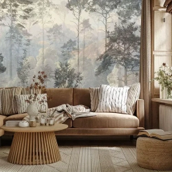 Флизелиновые фотообои 3Д на стену DreamWall "Лес фреска Арт. 70182" 408х275 см, моющиеся виниловые обои на кухню, в детскую, с эффектом 3d для спальни, декор для интерьерного покрытия в доме