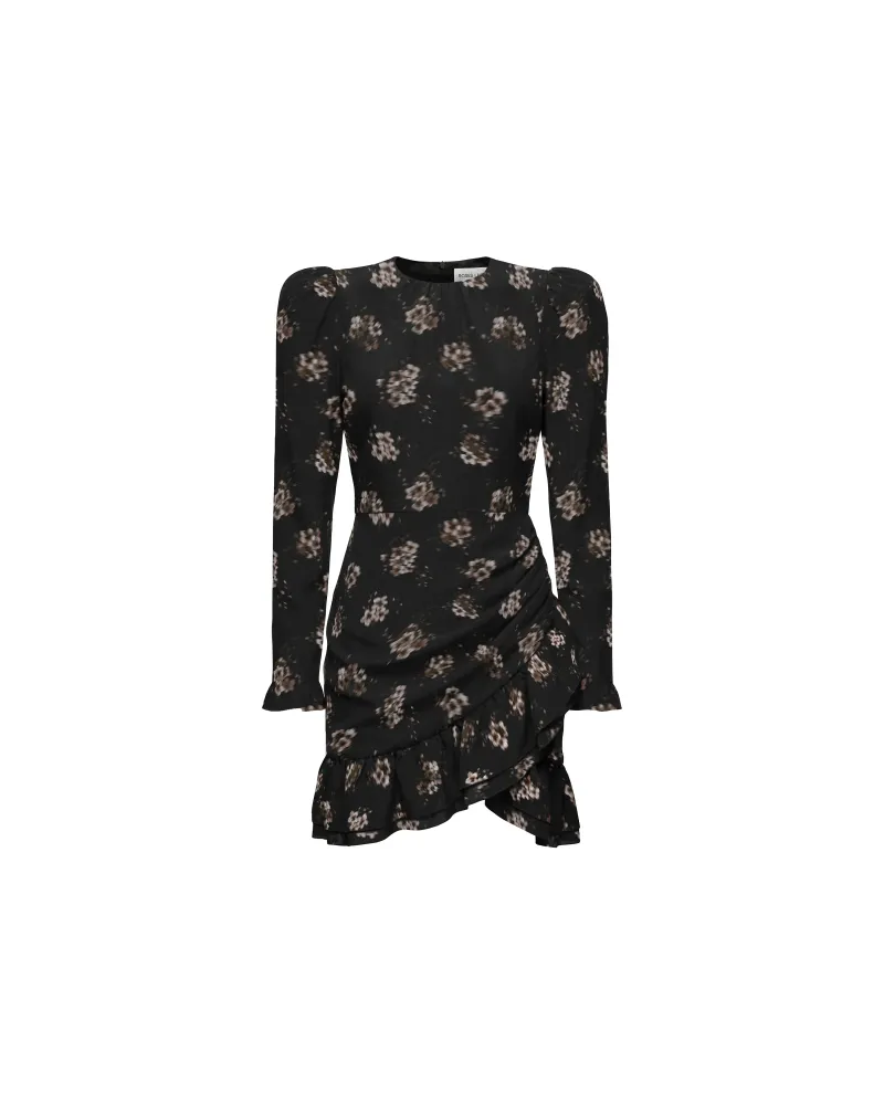 Шарлотта мини (Charlotte mini), платье мини из черного крепдешина с цветочным принтом