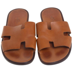 Hermes Lzmere set wear flat-bottomed round head fashion sandals men's brown, H041141Z H03