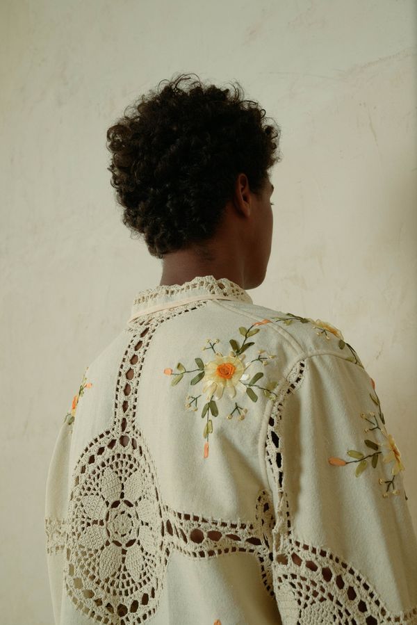 Рубашка Вязаная с Желтыми Цветами / Yellow Flowers Crocheted Long Sleeve бежевая - фото 3