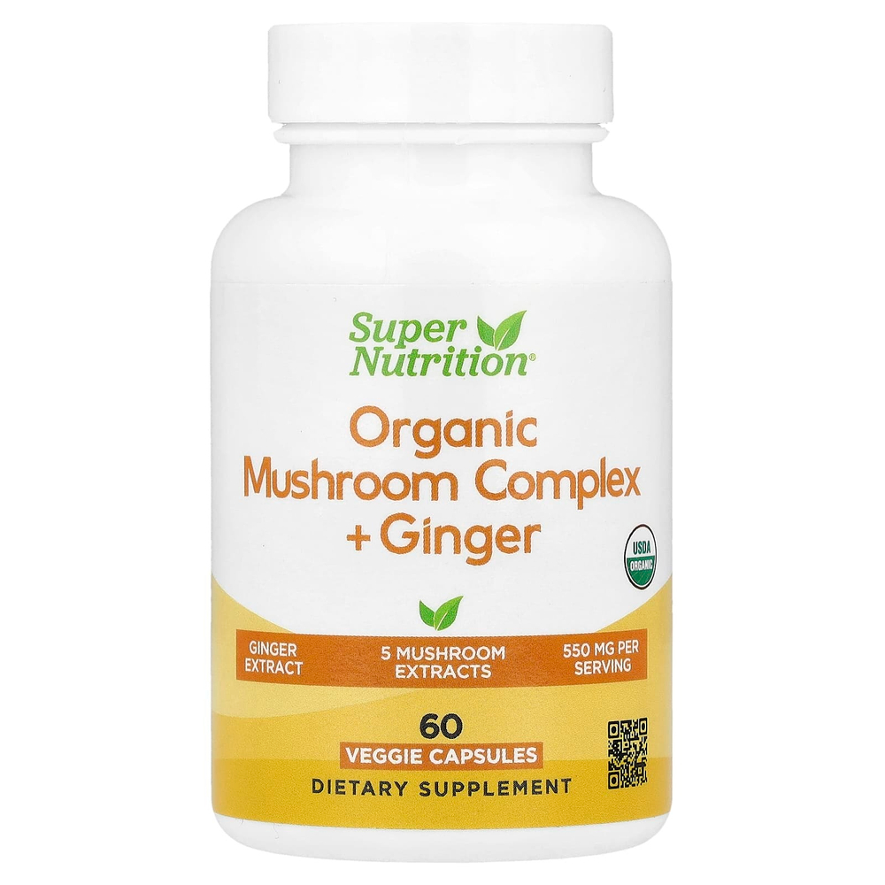 Super Nutrition, комплекс органических грибов с имбирём, 60 вегетарианских капсул