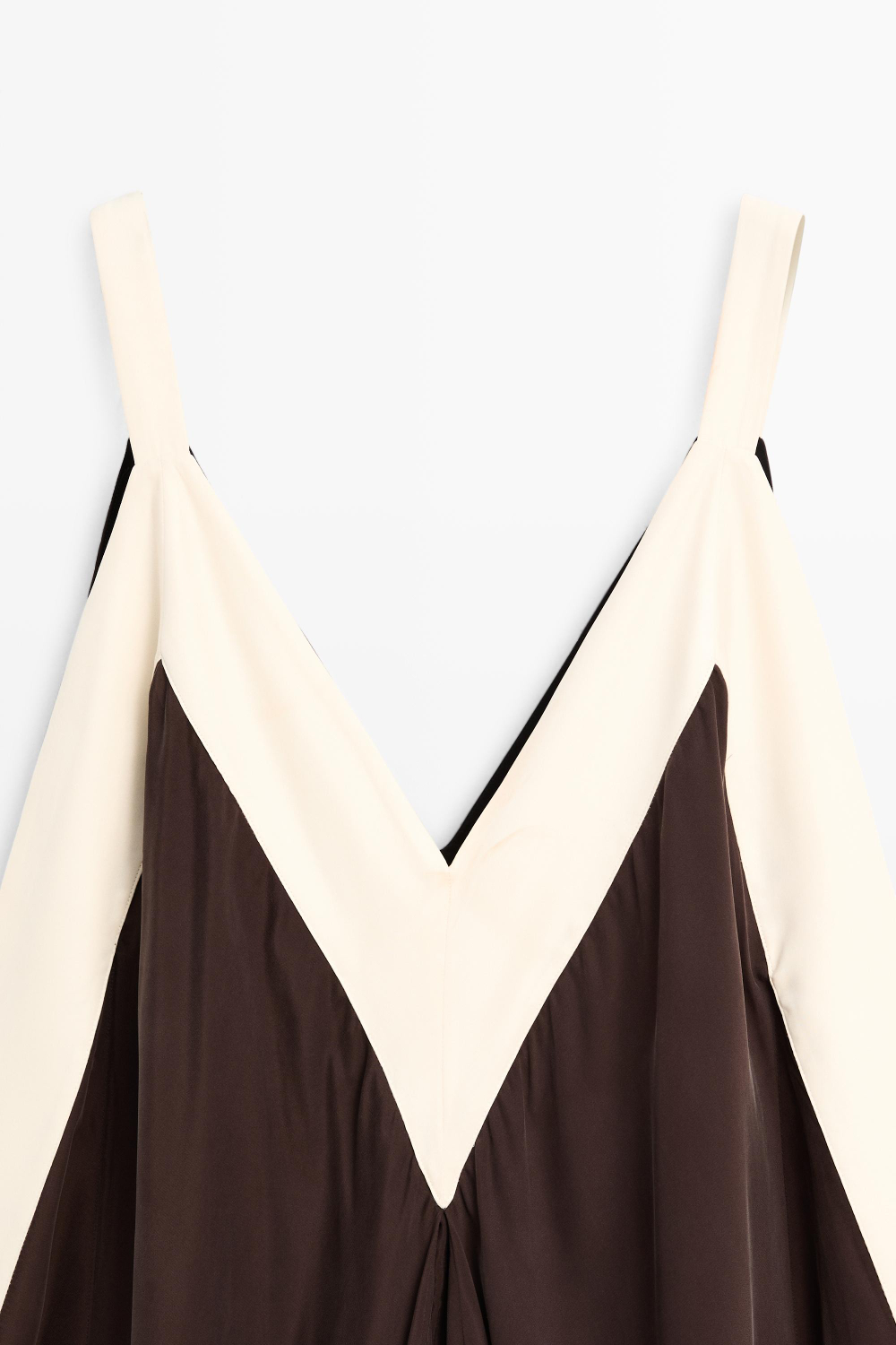 Massimo Dutti Платье миди из струящейся ткани с контрастными полосками, коричневый