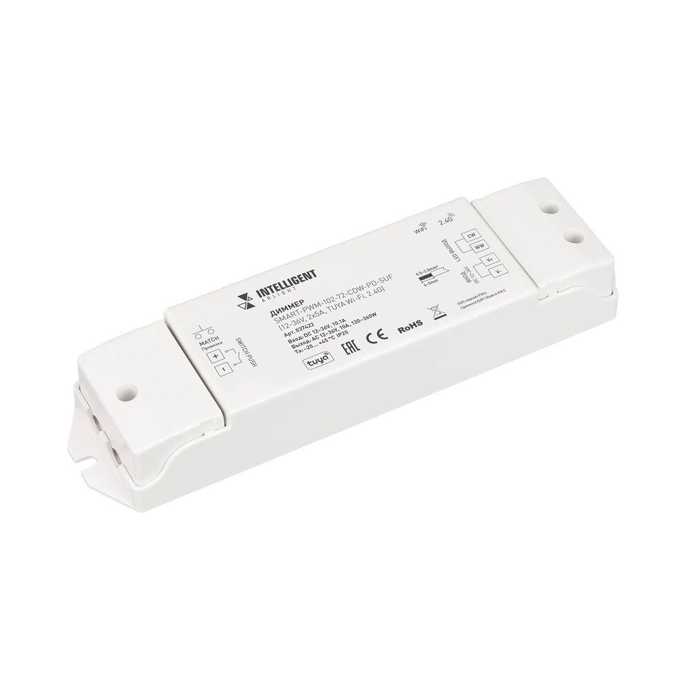 INTELLIGENT ARLIGHT Диммер SMART-PWM-102-72-CDW-PD-SUF (12-36V, 2x5A, TUYA Wi-Fi, 2.4G) (IARL, Контроллер) 037422