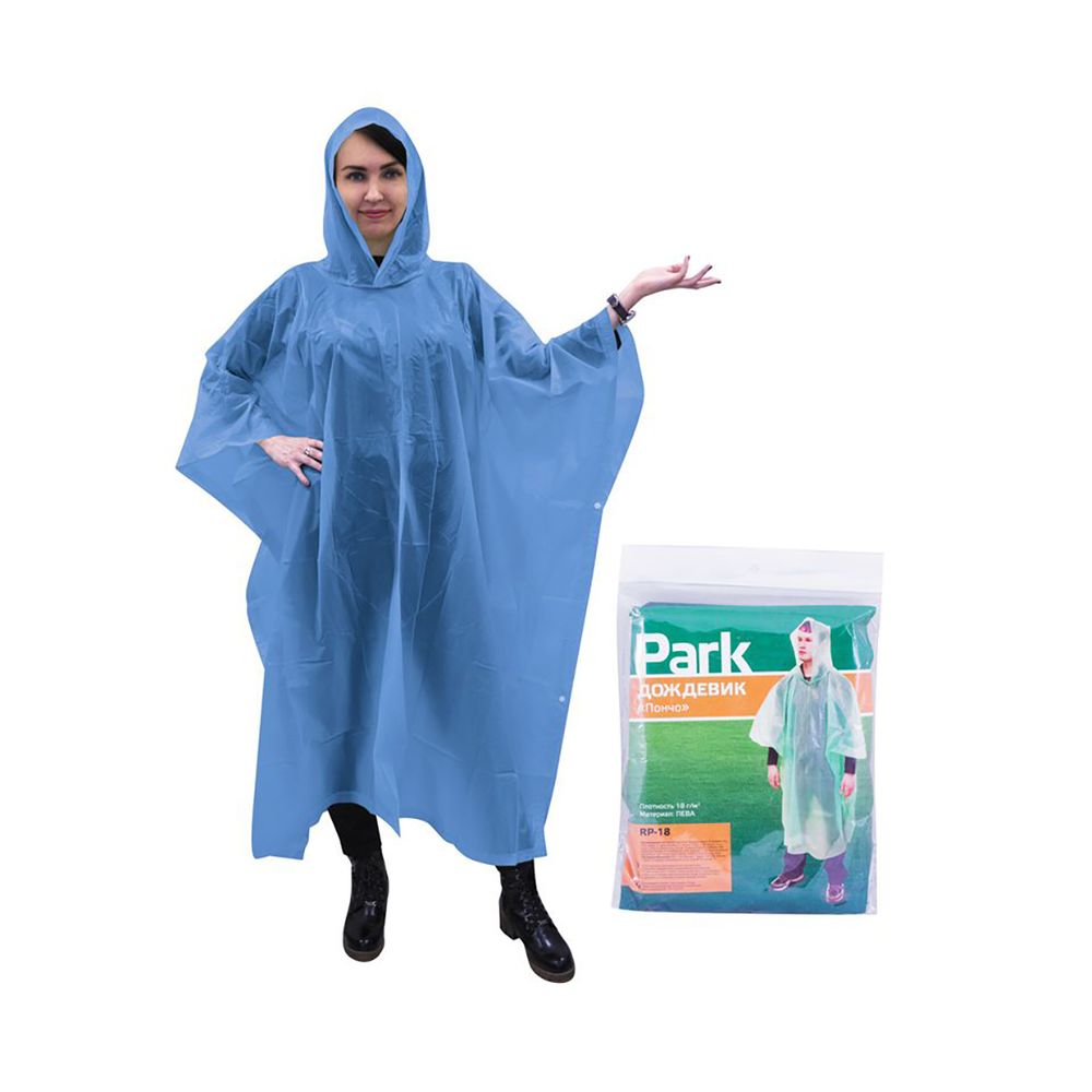Дождевик-пончо, PEVA 80мкм, 120*130см, р-р L, голубой, Park RP-18, 218790