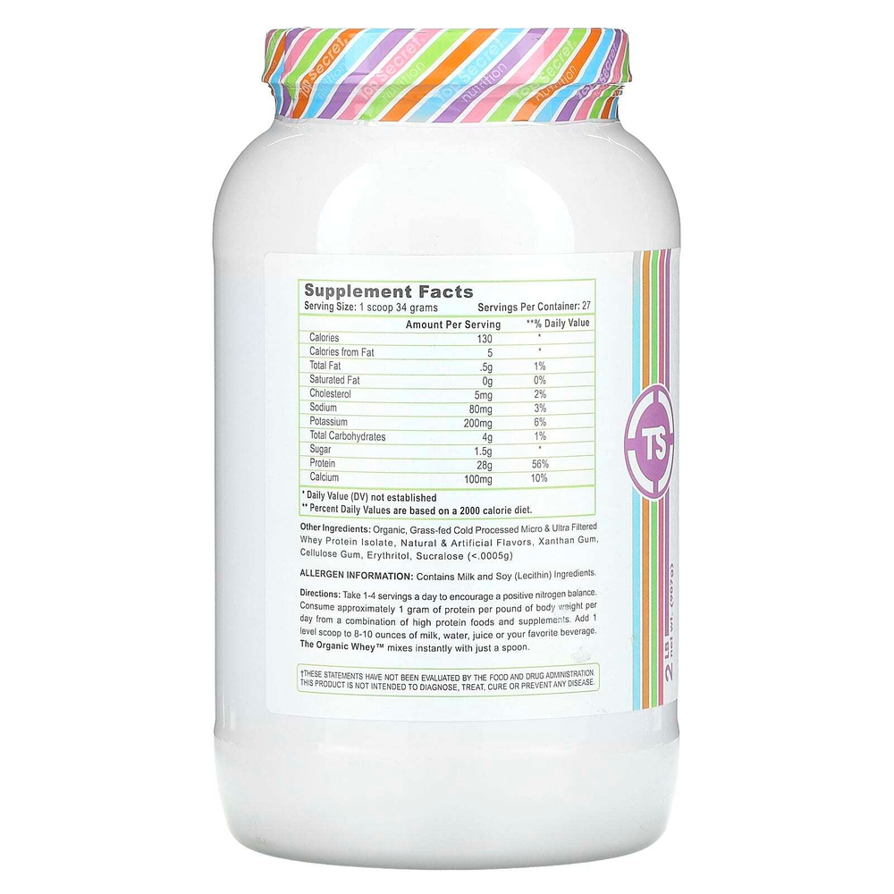 Top Secret Nutrition, The Organic Whey, ванильный молочный коктейль, 907 г (2 фунта)