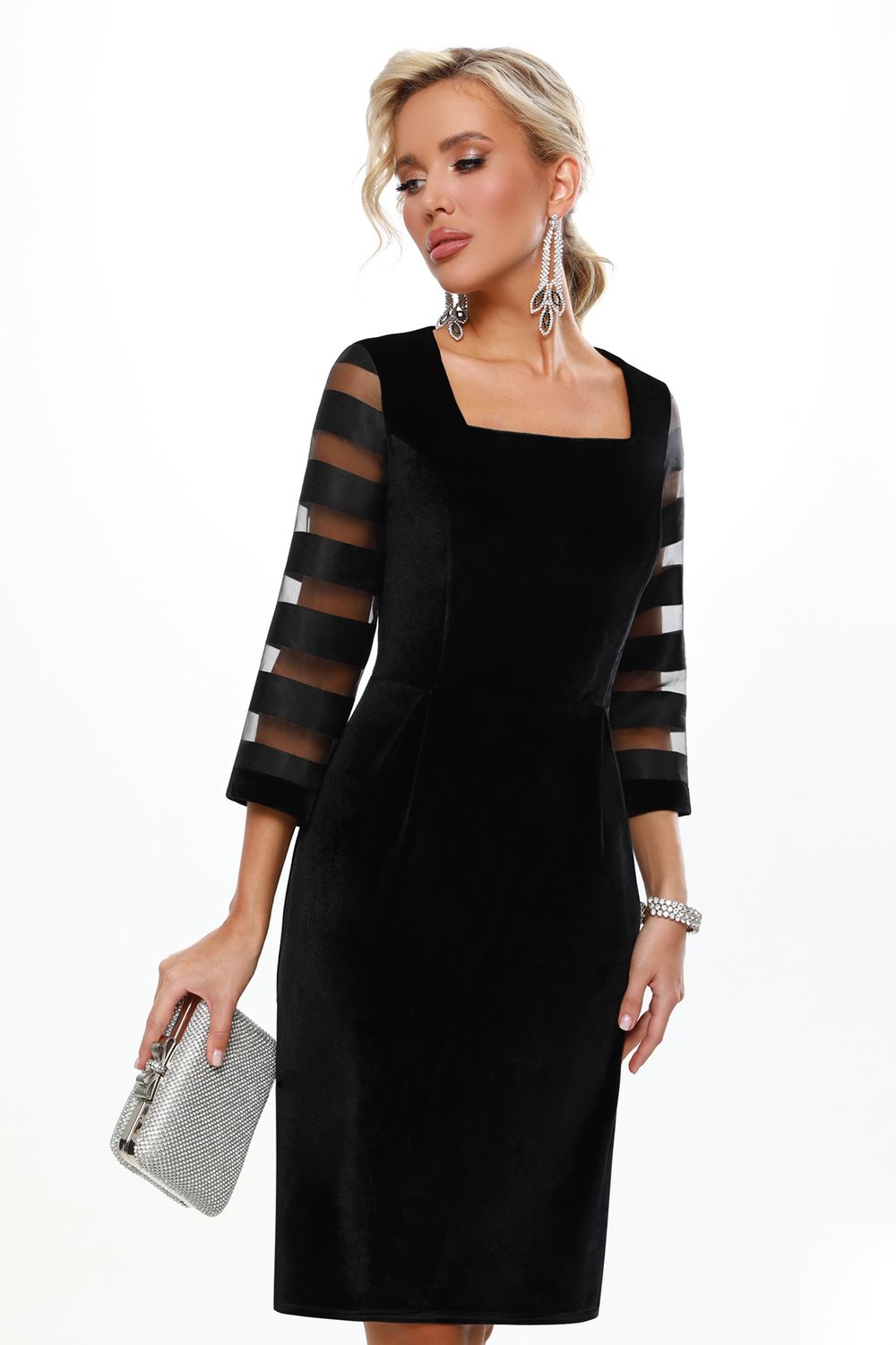 Платье бархатное черное с вырезом каре DStrend (Акция)