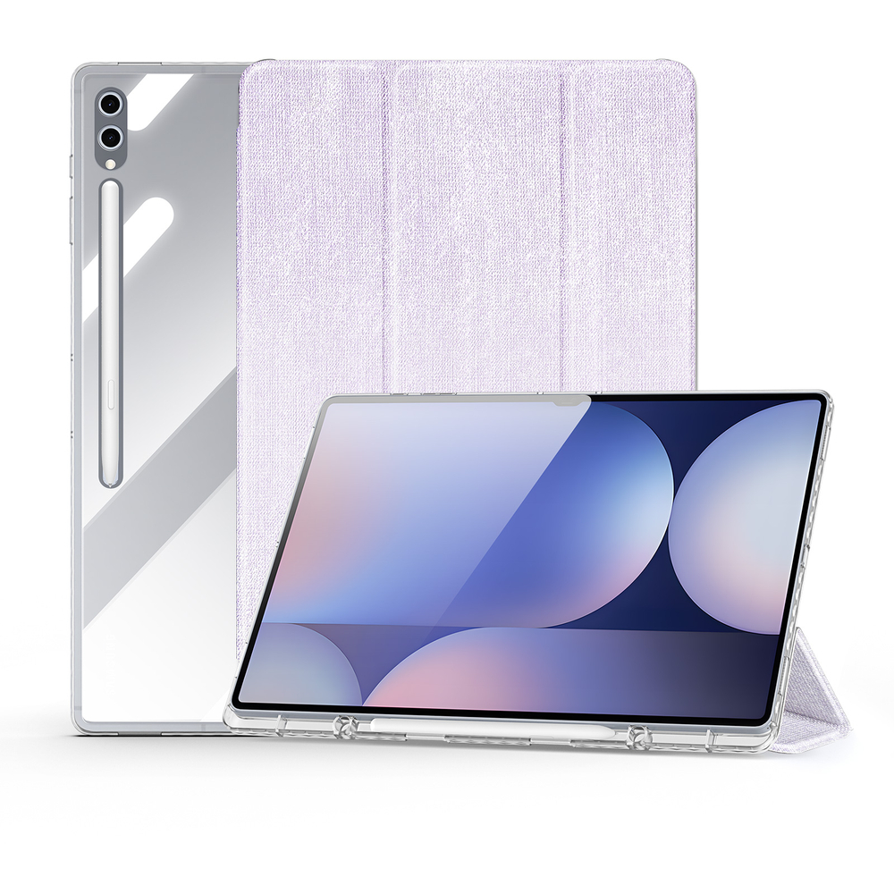 Чехол книжка фиолетового цвета от Dux Ducis для Samsung Galaxy Tab S9 Ultra, Tab S10 Ultra и Tab S8 Ultra, серия Unid Series Case, с держателем стилуса и функцией автоматического перехода в спящий режим
