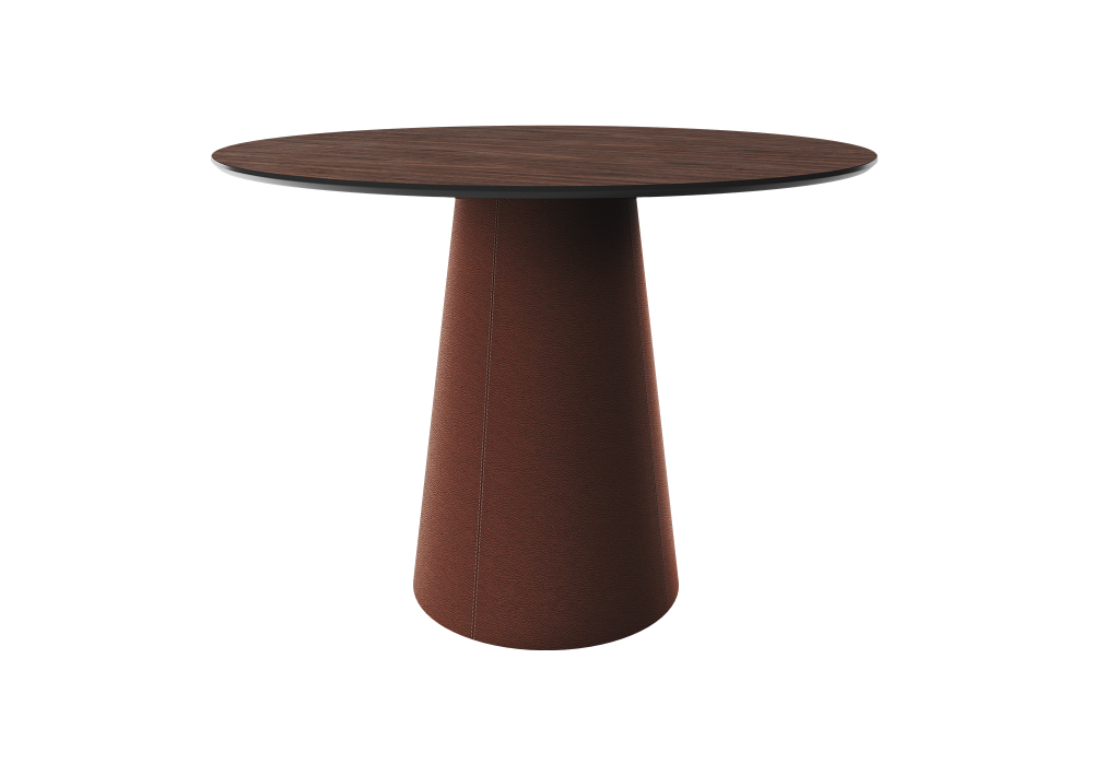 Стол обеденный Lagom D 120 см (орех / кирпичный, кожа)