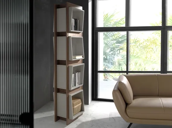 Стеллаж Angel Cerda Equilibrio, шпон ореха, жемчужно-серый