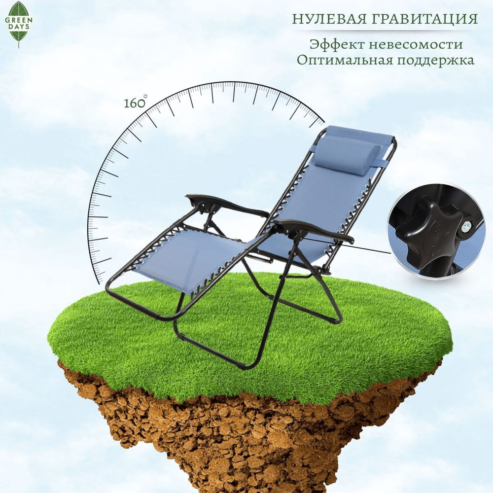 Шезлонг пляжный складной, металл, 165х65х110 см, 100 кг, 2 положения спинки, синий, Green Days