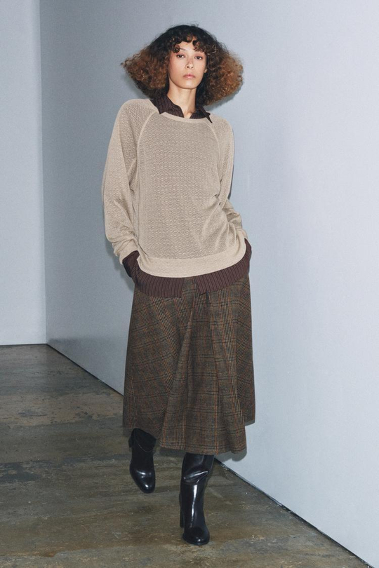 ZARA ДЖЕМПЕР В СТИЛЕ РУСТИК С ДЛИННЫМИ РУКАВАМИ, ПЕСОЧНЫЙ