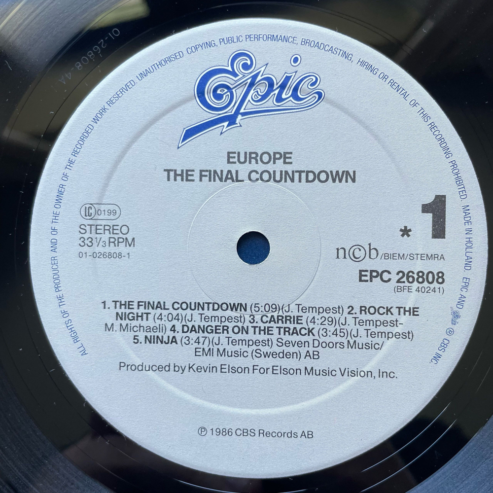Винтажная виниловая пластинка LP Europe The Final Countdown (Нидерланды 1986)