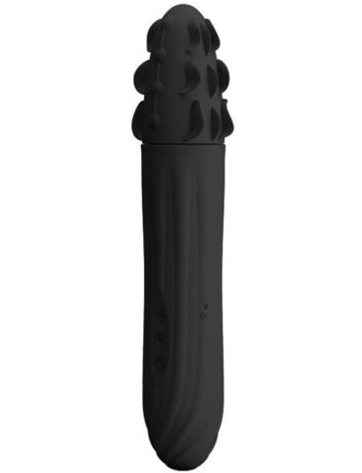 Черный вибромассажер-ротатор Aaron с рельефной массирующей головкой - 19,5 см.