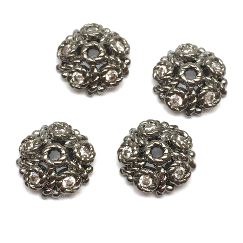 Шапочки с фианитами 8 мм, черный родий