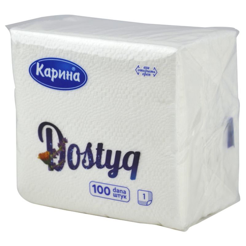 Салфетки бумажные Карина Dostyq белая 24*24 см однослойная 100 л/пач 60 пач/мат