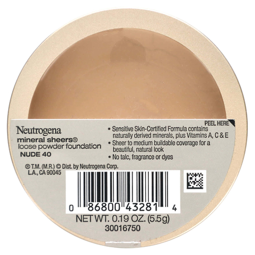 Neutrogena, Минеральная тональная пудра Sheers, оттенок Nude 40, 5,5 г (0,19 унции)