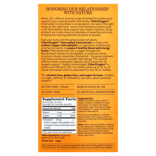 Herbs Etc., ChlorOxygen®, концентрат хлорофилла, без спирта, 30 мл (1 жидк. унция)