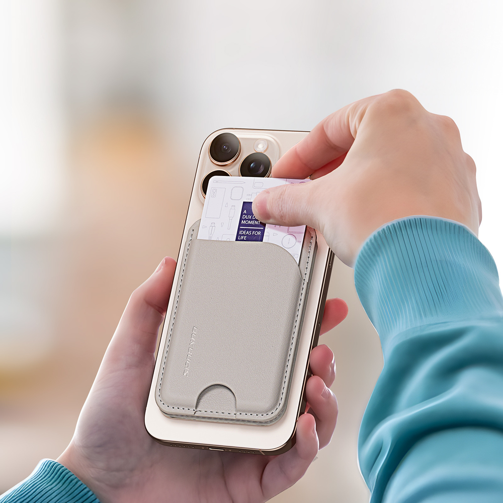 Магнитная подставка картхолдер серого цвета от Dux Ducis, серия Neva Series Magnetic Wallet Stand