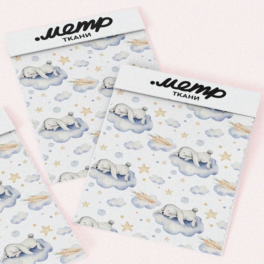 Ткань атлас зайчата на облаках