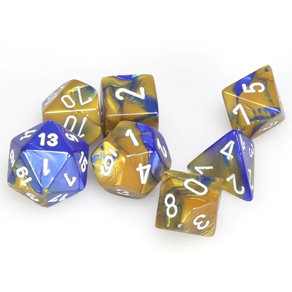 Chessex 7-dice set Gemini Blue-Gold/White Polyhedral
