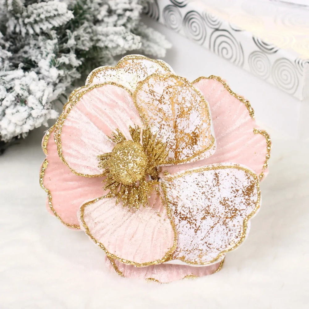Украшение новогоднее «Пуансеттия - Нежность» 15 см, Розовый/Золото