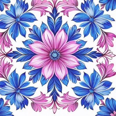 Паттерн голубые и розовые цветы