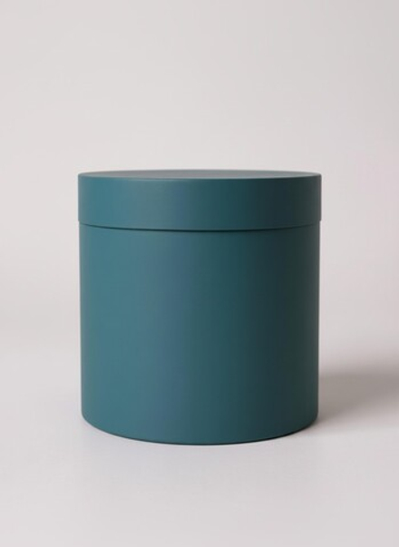 Плотная шляпная коробка с крышкой без лент. Цвет; Темно зеленый.