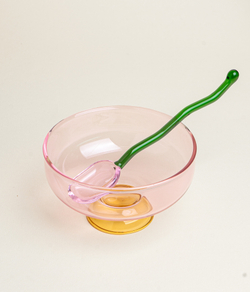 Пиала десертная из цветного стекла с ложечкой Розовая