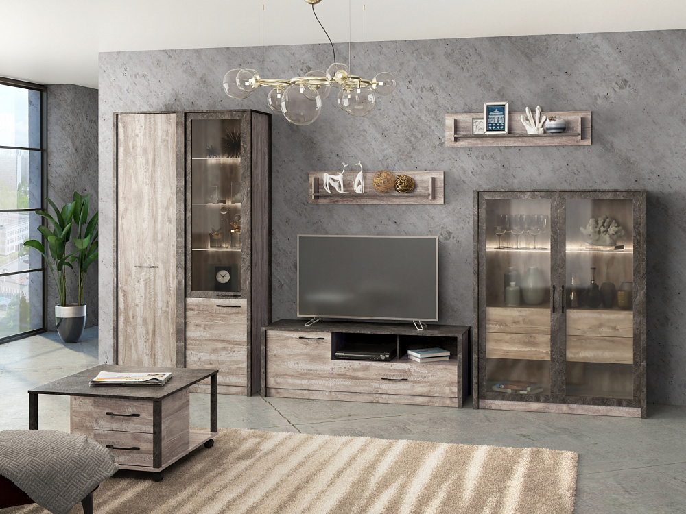 Полка навесная №2 Клео Дуб Юкон/Ателье темное