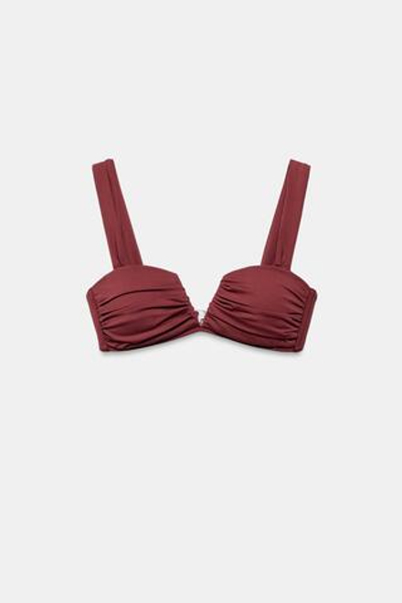 ZARA ТОП-БИКИНИ СО СКЛАДКАМИ, КОРИЧНЕВЫЙ