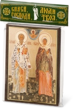Икона "Киприан и Иустина" 6х9 на МДФ-6