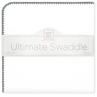 SwaddleDesigns SD-021DG Фланелевая пеленка для новорожденного - White with Dark Gray Trim
