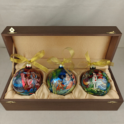 Набор из 3-х ёлочных шаров "Сказки" с росписью Палех
